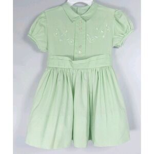 Vintage Miss B Child's Dress Mint Green Button Back Embroidered‎ Bodice